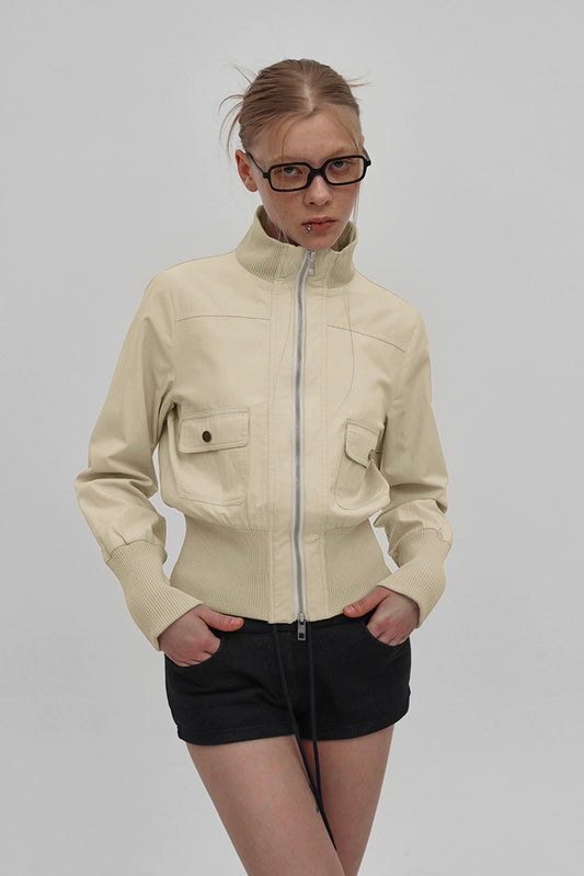 Stand up collar zipper pocket jacket