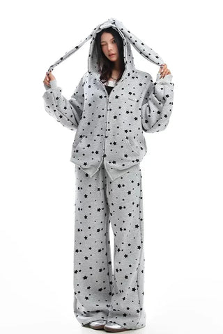 rabbit ears hooded sweatshirt pants two-piece set