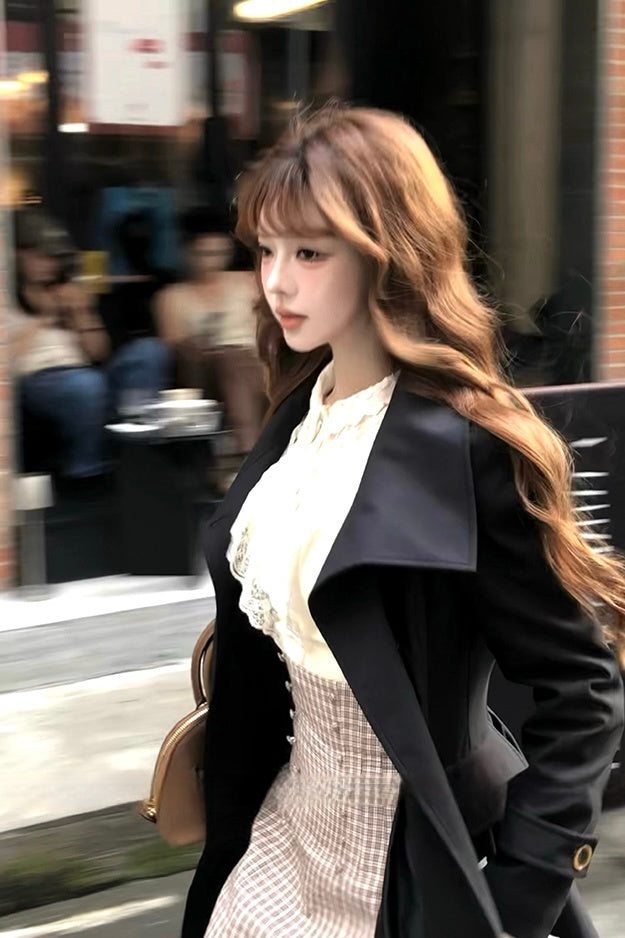 Black Short Flared Hem Trench Coat