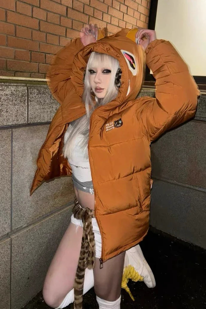 Dropout Bear Full Zip Embroidered Down plush Jacket