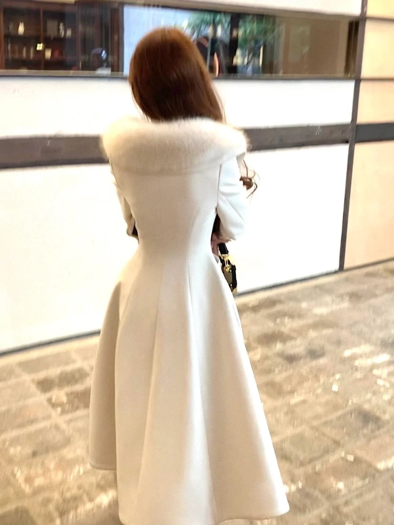 Ivory Faux Fur Collar Maxi Flare Coat