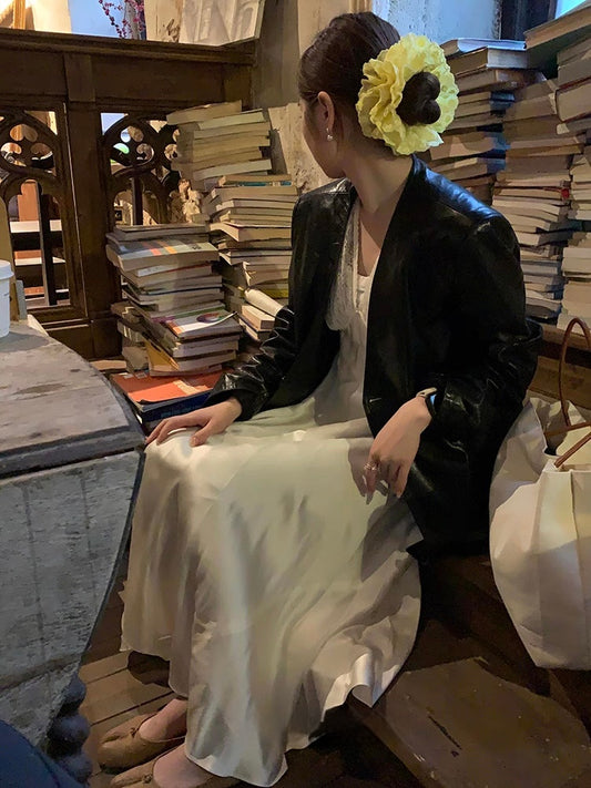 Lace premium chicken yellow multi-layer scrunchie