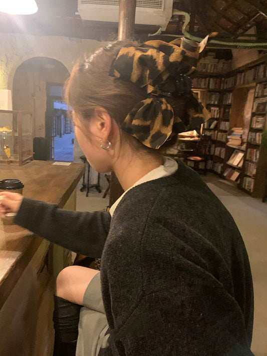 Leopard print bow hair clip