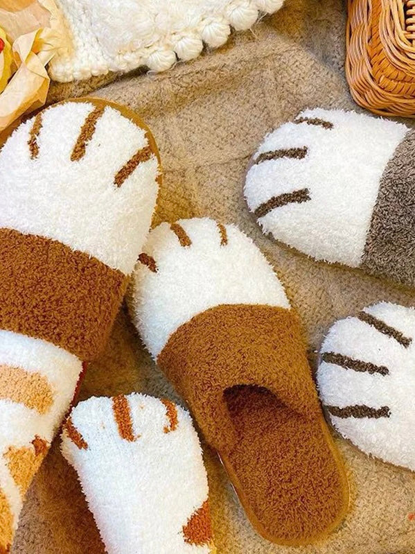 Cute cat paw plush cotton slippers
