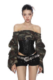 Camouflage waist strap one shoulder T-shirt