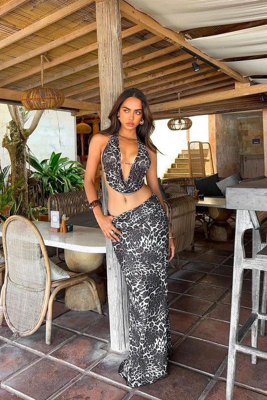 leopard print dress set