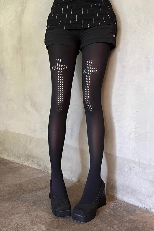 Velvet thin cross patterned pantyhose