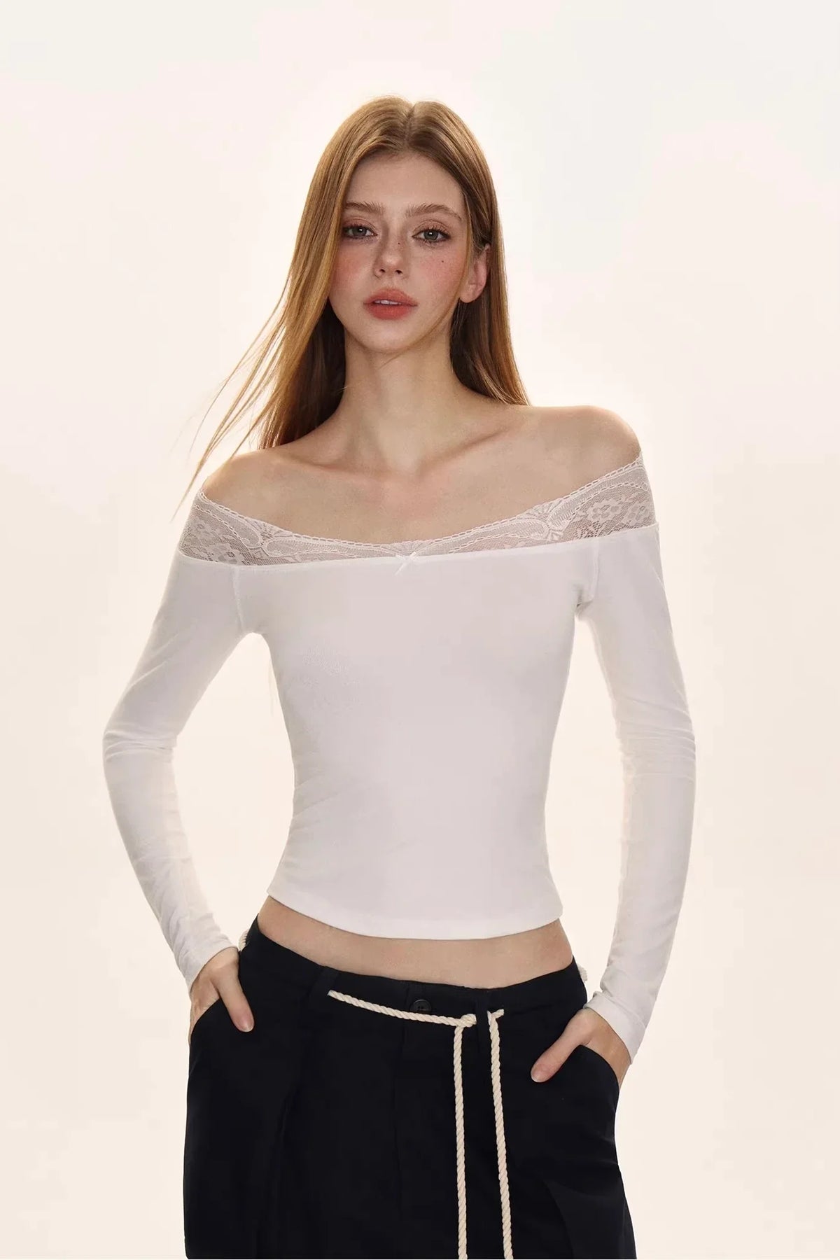 Lace trimmed long sleeved top