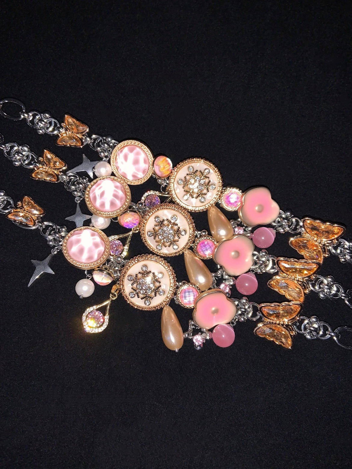 Golden Pink Beauty "Butterfly Button Titanium Steel Joker Bracelet Necklace