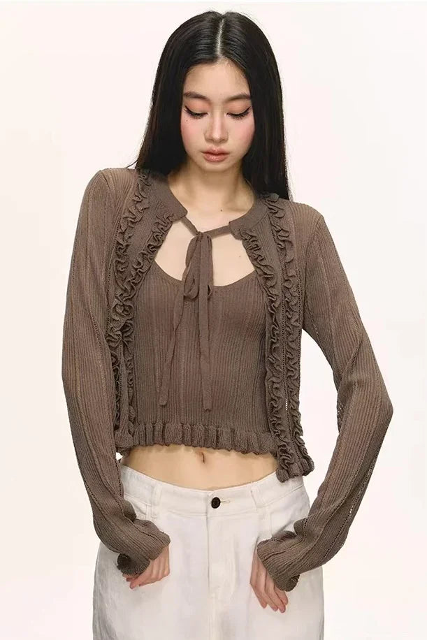 Coffee brown knit cardigan