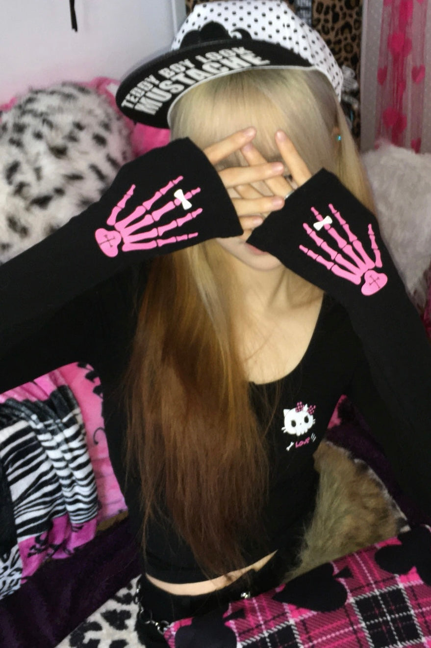 Skeleton Cat Printed Claw Long Sleeve Top