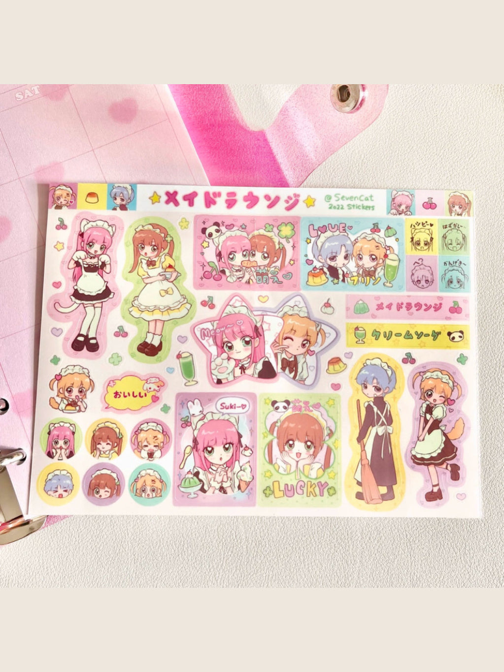 Q-version maid tea shop Showa retro Japanese stickers