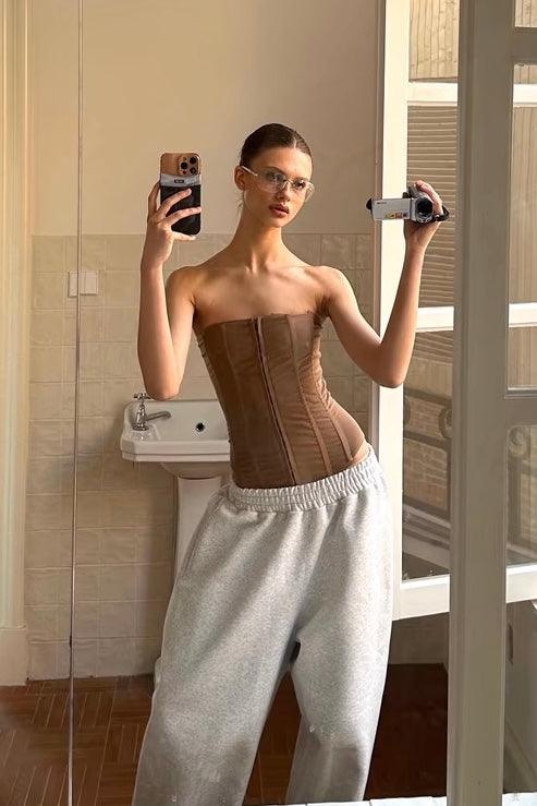 Mesh tube top brown
