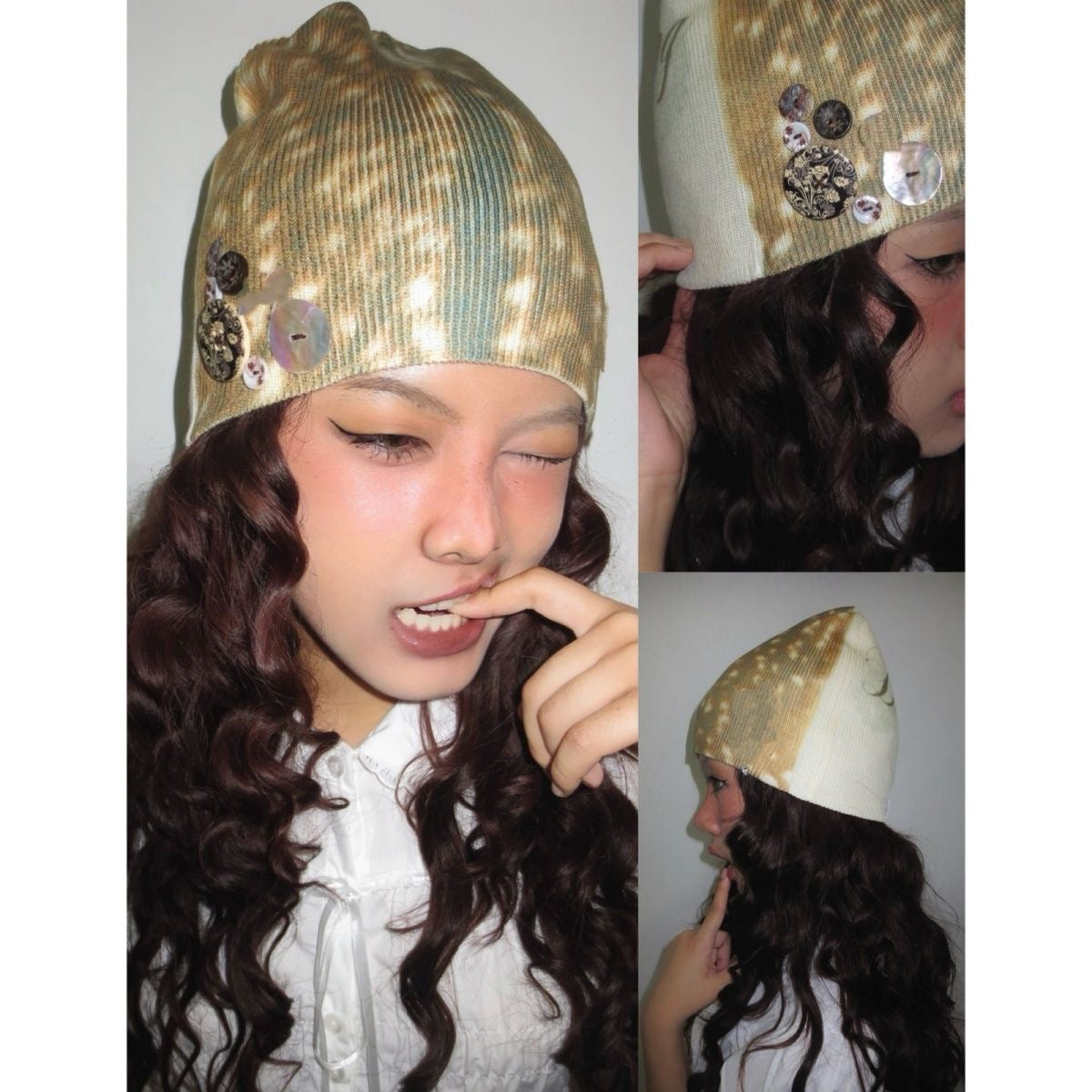 Handmade Shell Button Print Hat