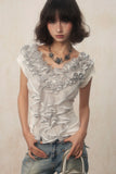 Grey green contrasting lace top