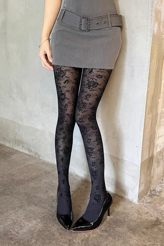 Hollow rose plush pantyhose