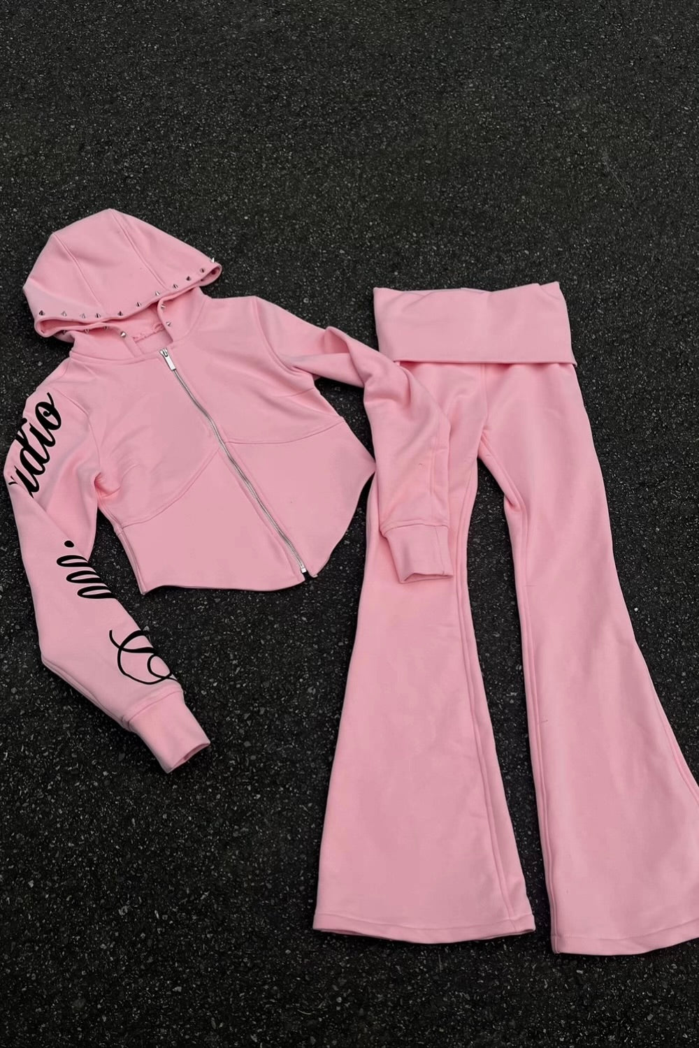 Pink Rivet Printed Waist Hoodie and Pants