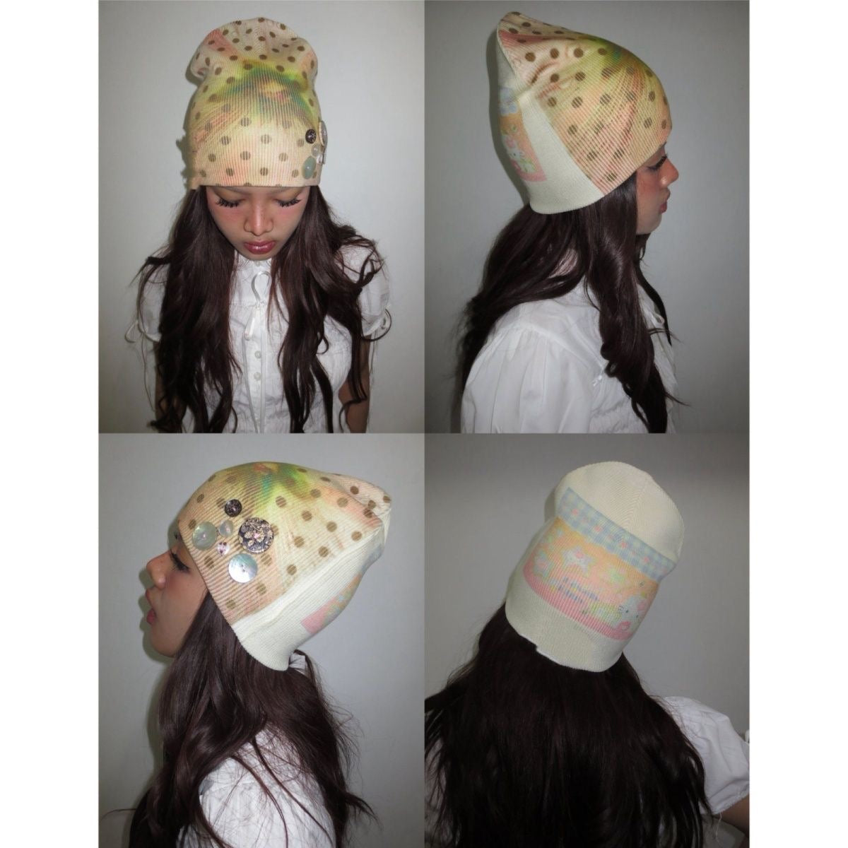 Handmade Shell Button Print Hat