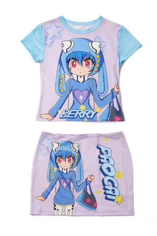 PaoCai co-branded Eva Lingpoli Asuka print skirt set