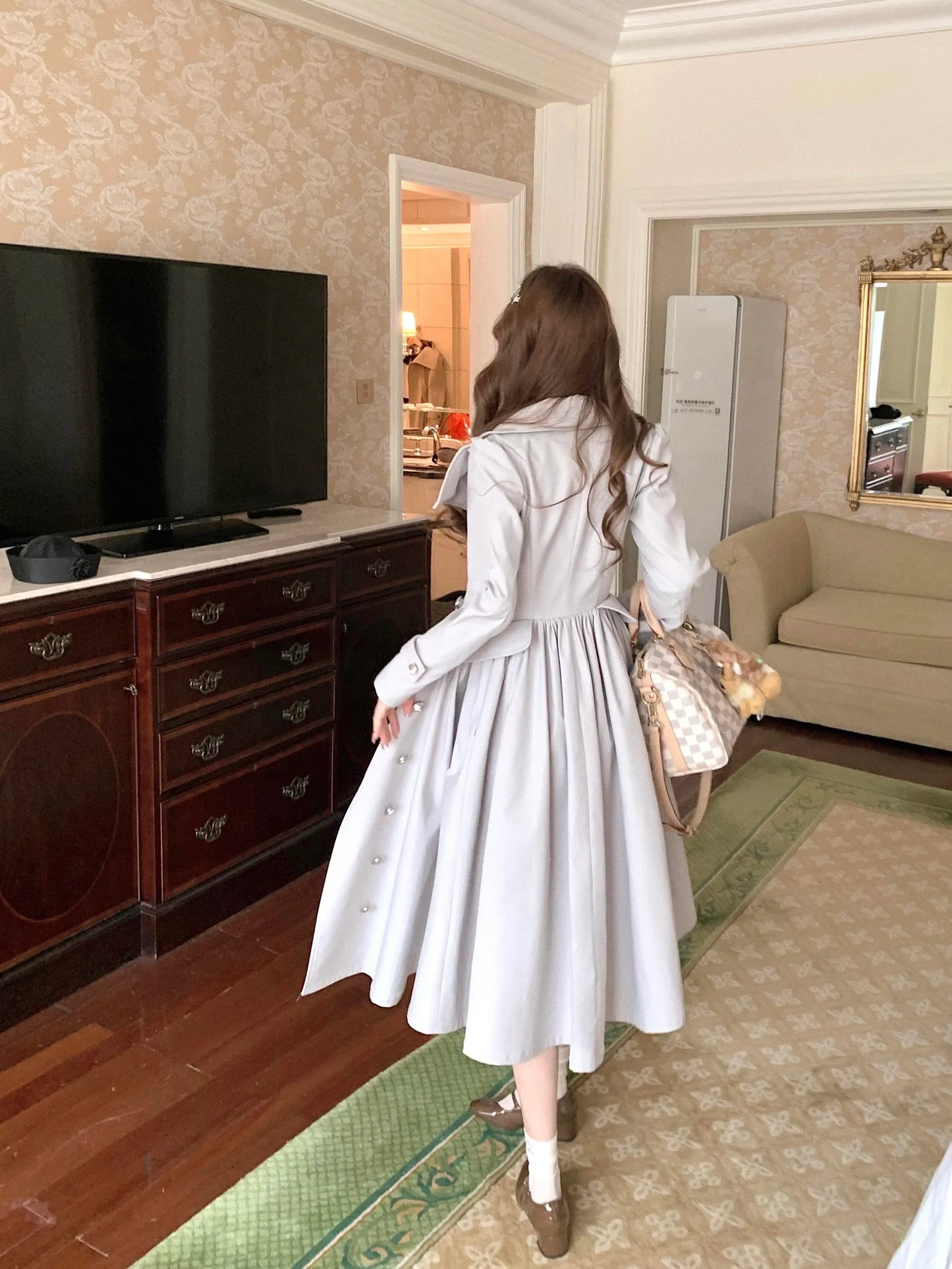 Flared Hem Grey Trench Coat