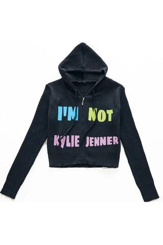 I'm NOT KYLIEJENNER hooded black knitted jacket