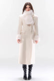 wool double breasted waist cinching woolen coat