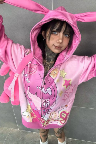 Pink girl rabbit ear velvet coat