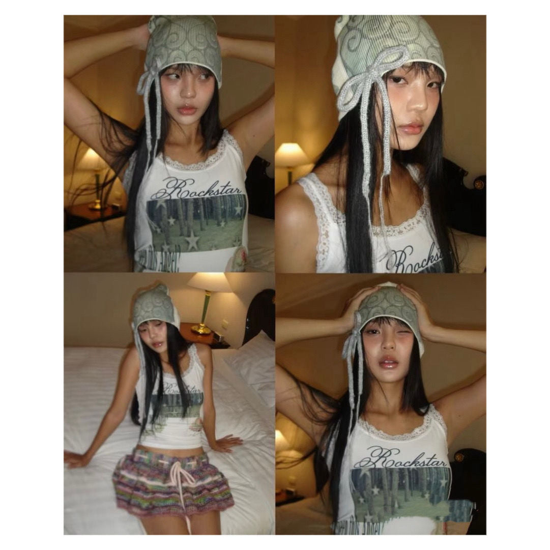 Rose Lamb Pattern Print Beanie