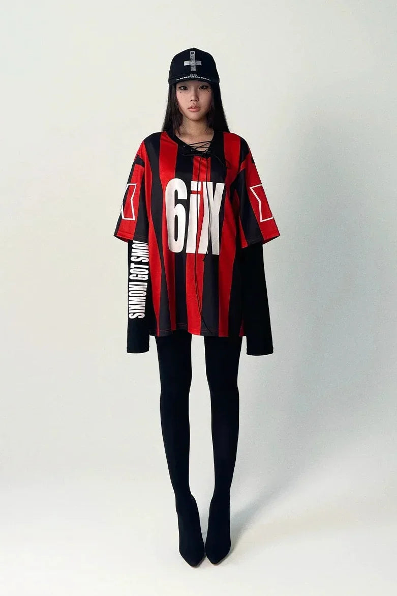 Irregular diagonal cross long sleeved jersey