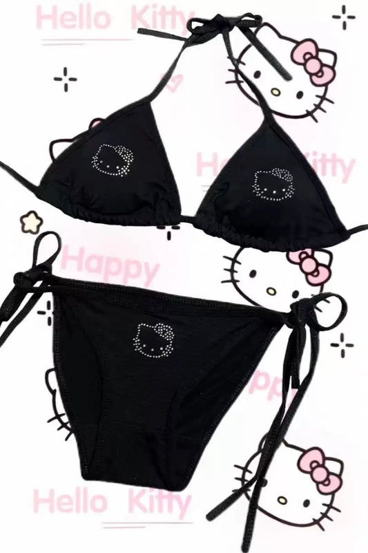 Black Rhinestone Hellokitty Bikini