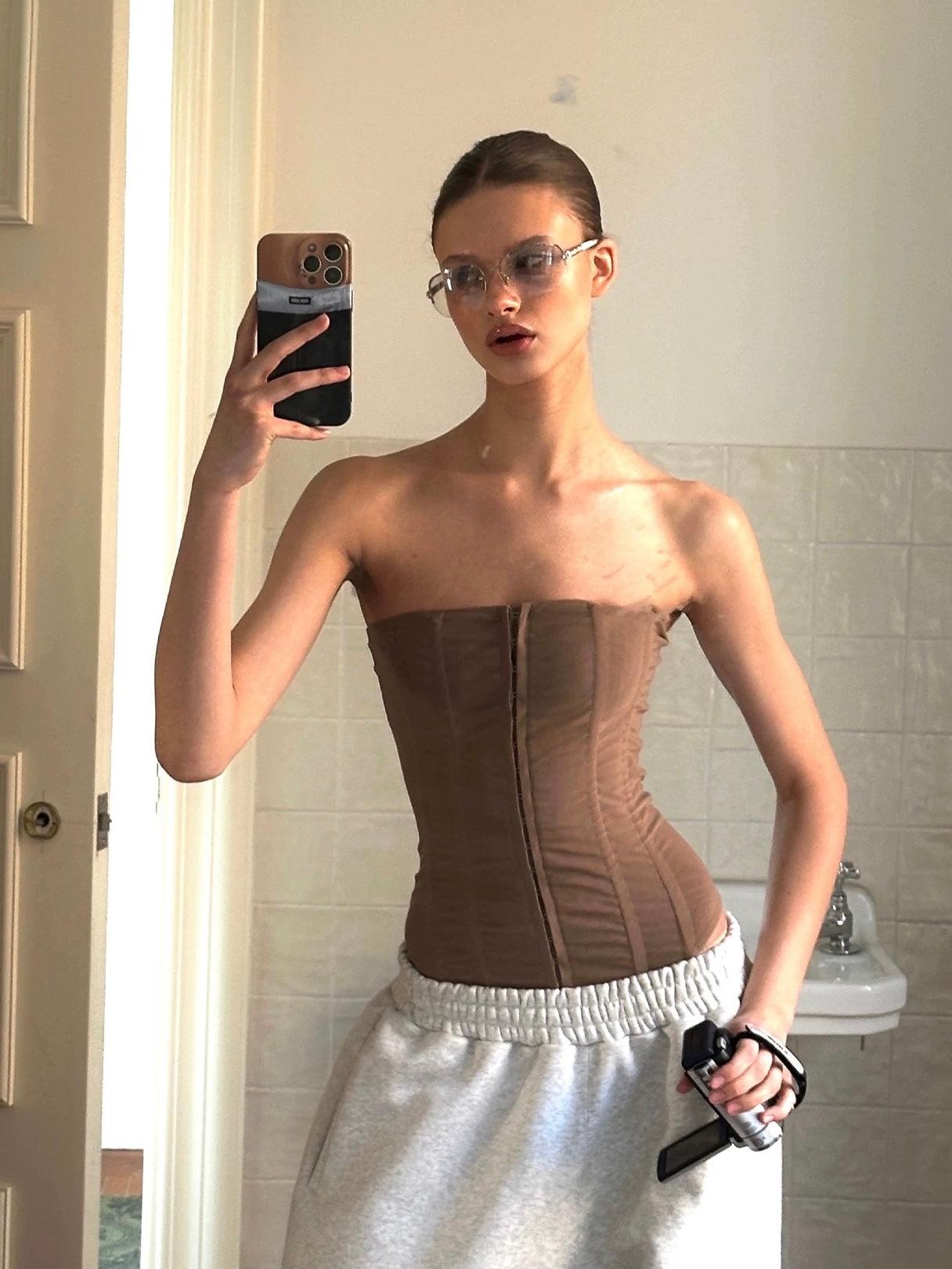Mesh tube top brown