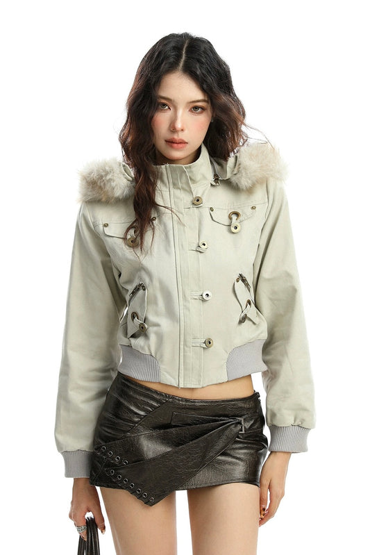Detachable fur collar hooded jacket
