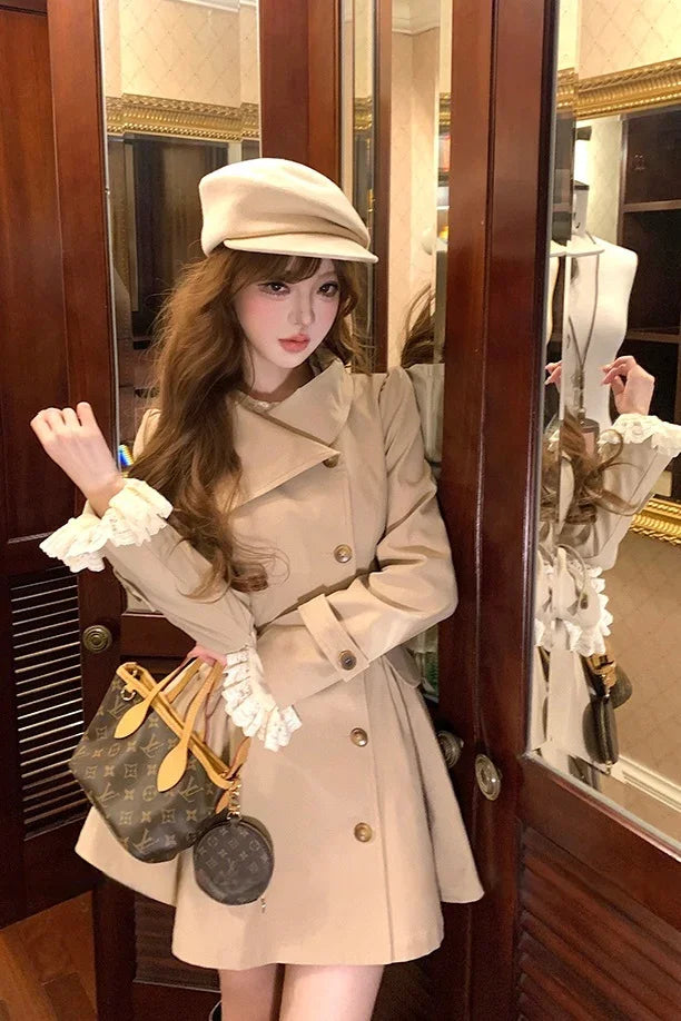 Princess Style Asymmetrical Collar Mini Swing Trench Coat