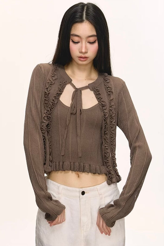 Short cami cardigan two-piece set