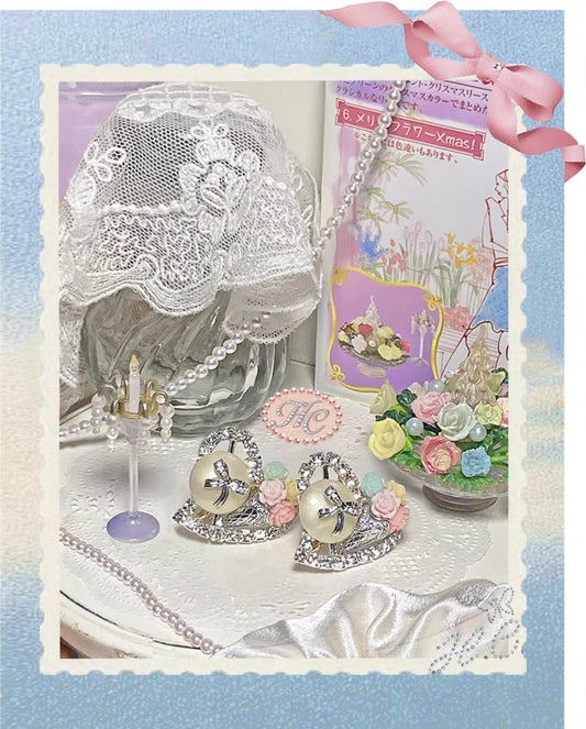 ~Saint's 17th Birthday~Pure and Beautiful Bouquet~Antique Heavy duty Water Diamond Gorgeous Sparkling Heart Millennium Princess Earrings