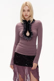 Purple panelled lace top