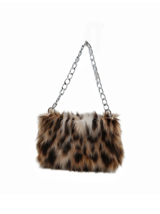 Leopard print furry bag