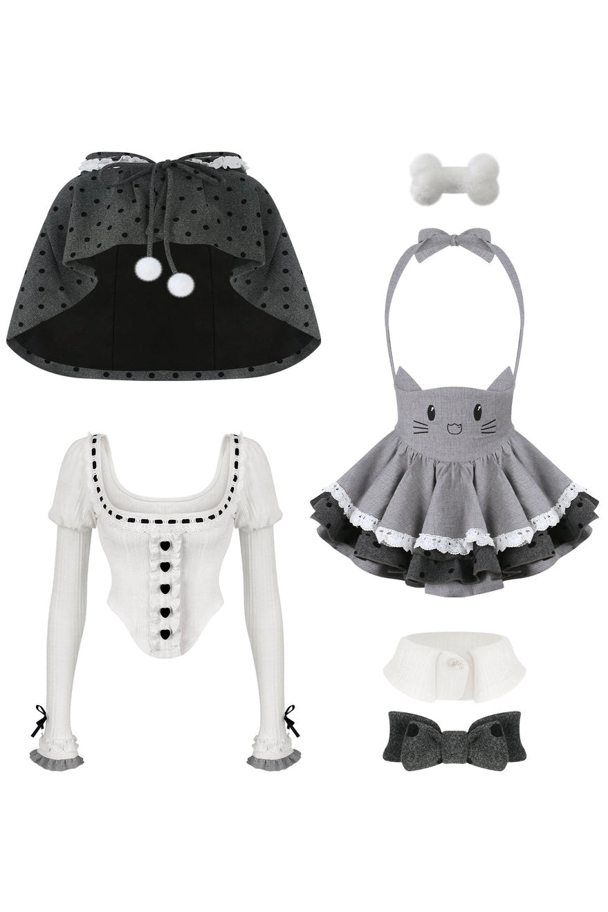 Grey Meow Doll Long Sleeve Comes with Bow Tie Set