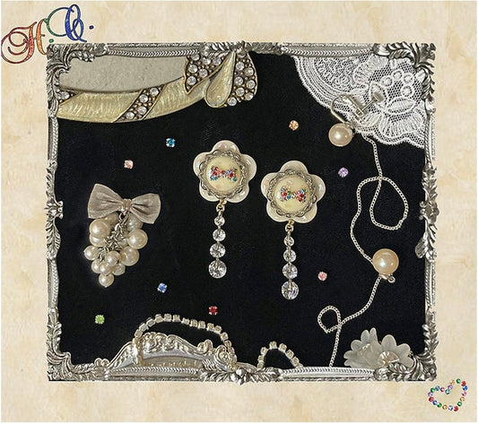 Meiji's Diamond Tears "Heavy Industry Antique Silver Sparkling Tears Water Diamond Earrings Gorgeous Millennium Princess