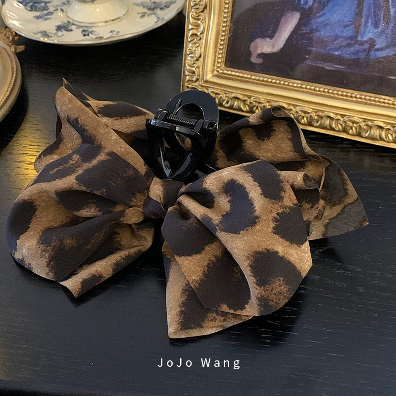 Leopard print bow hair clip