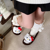 Brown Hello Kitty Plush Slippers