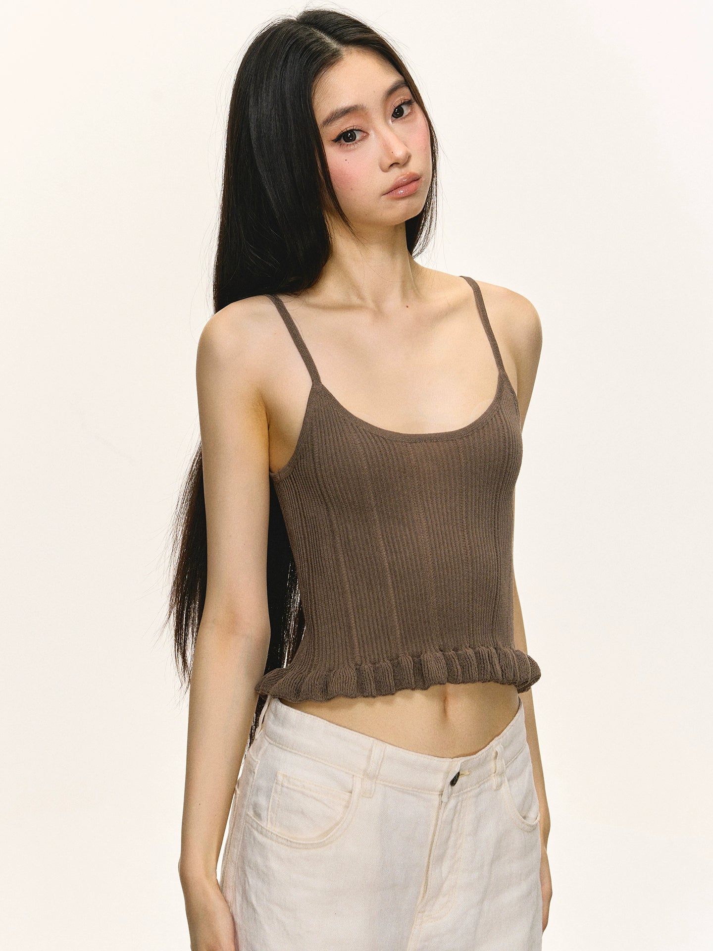 Short cami cardigan two-piece set