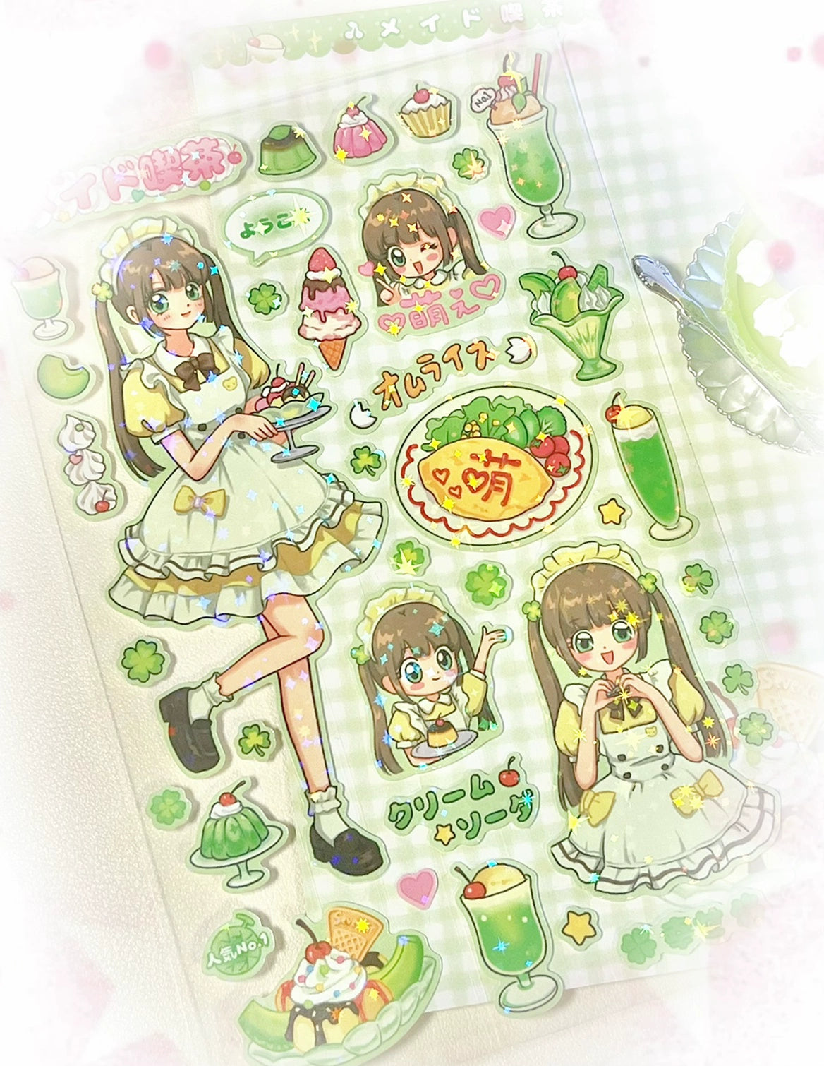 Maid Tea Shop Set Handbag Stickers Japanese Showa Card ID Photo