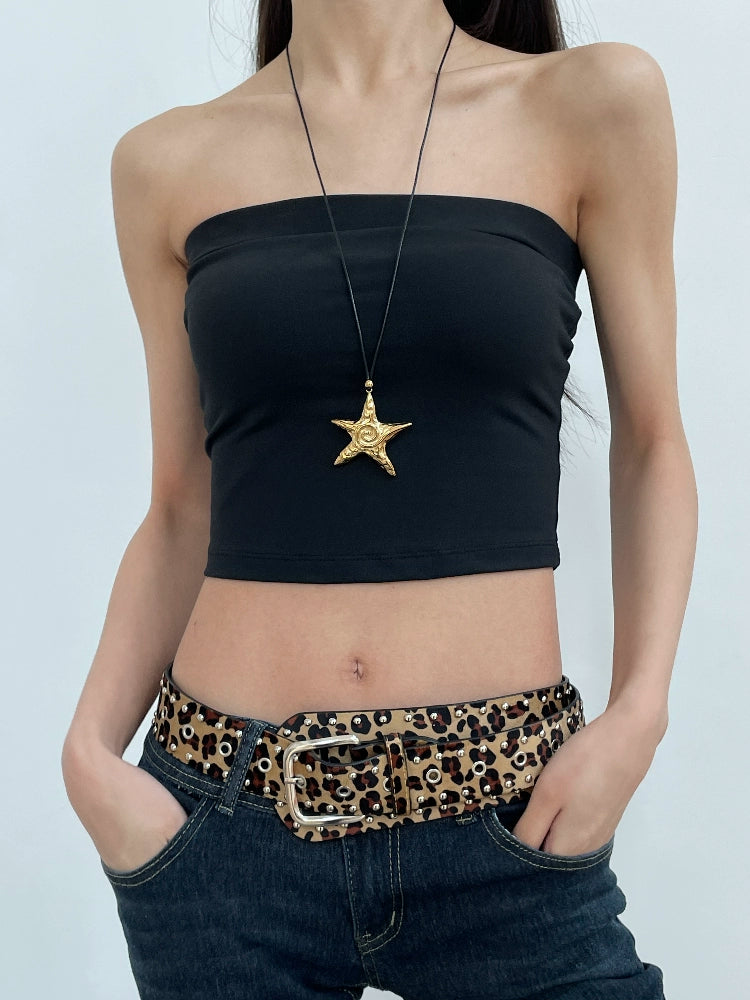 Punk style rivet leopard print belt
