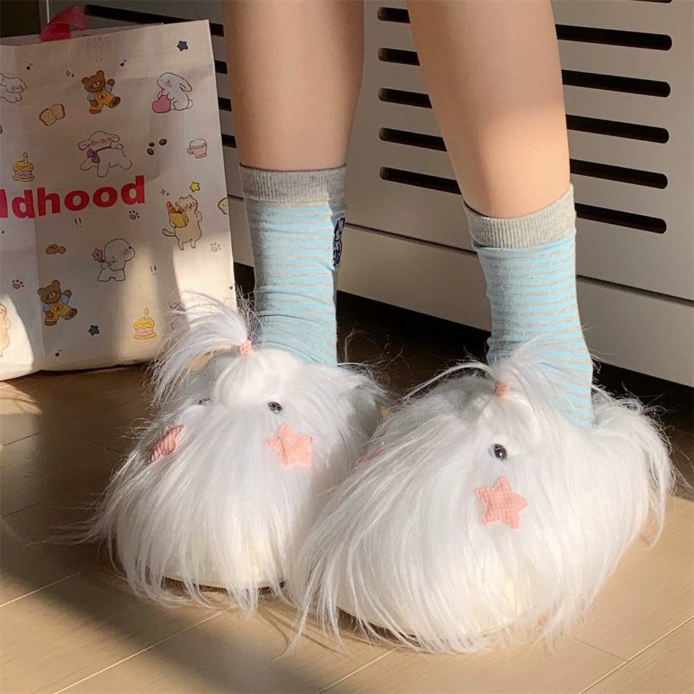 Long haired dog cotton slippers
