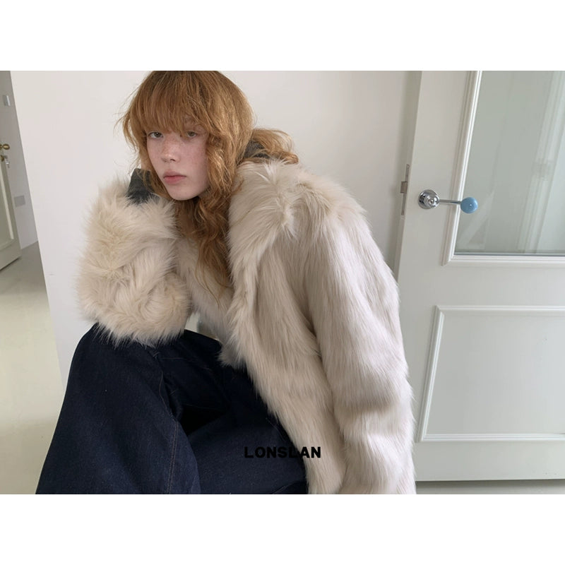 Collar long fur coat