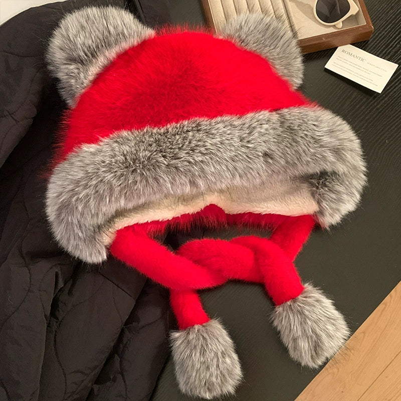 Cute red rabbit ear hat for Christmas