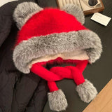 Cute red rabbit ear hat for Christmas