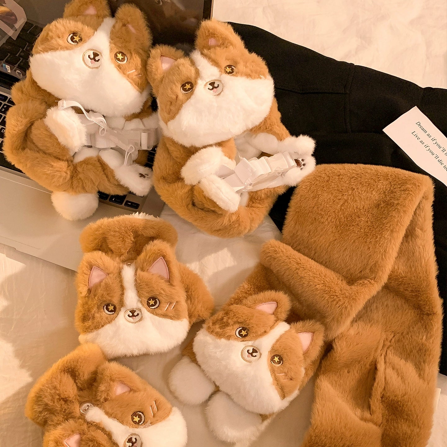 Lanhua Cat Flip up Half Finger Plush Gloves