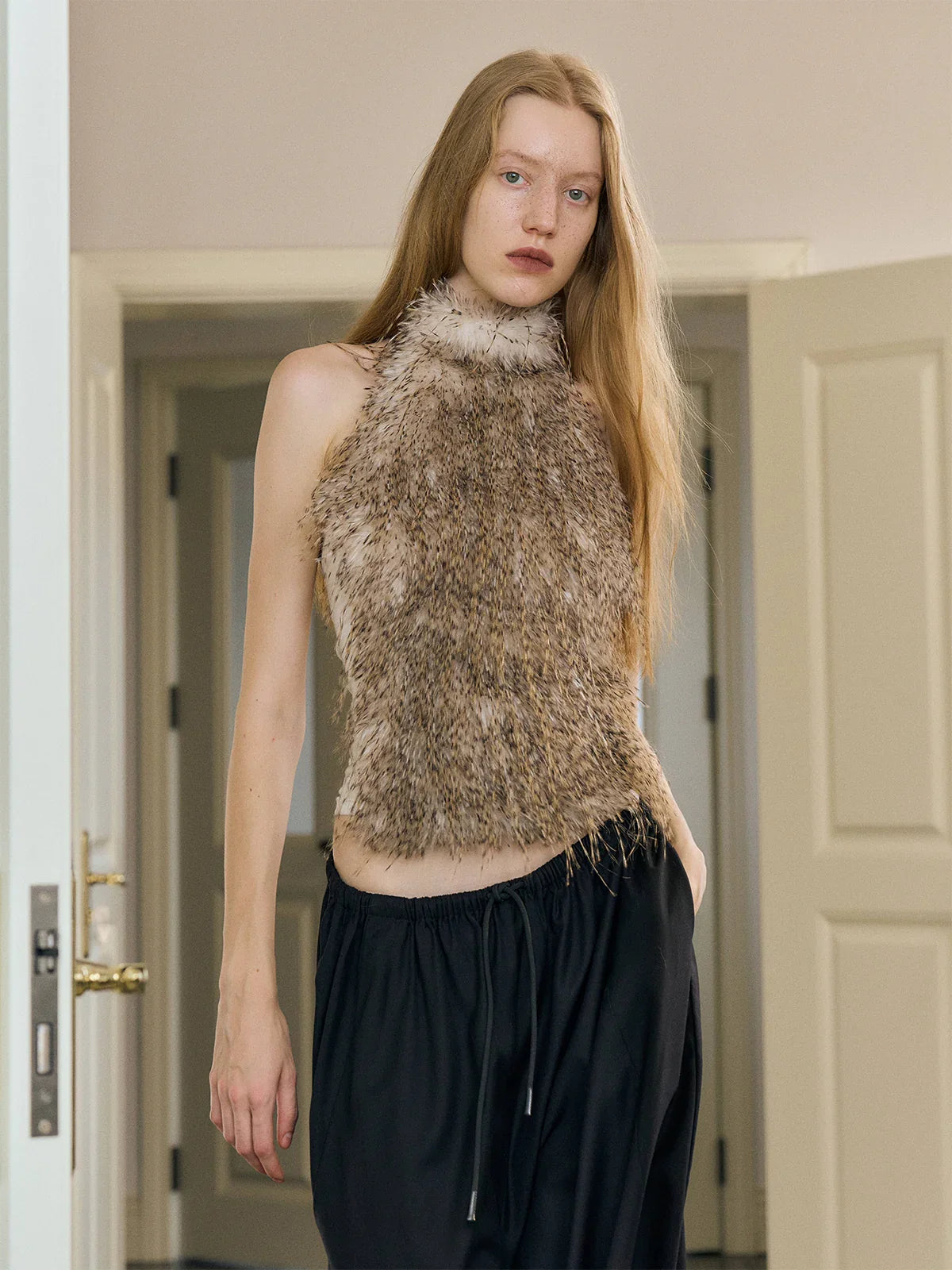 Silver fox tassel secret halterneck vest